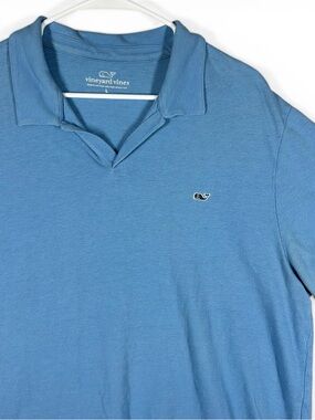 Vineyard Vines Shirt Mens Size Large Linen Blend Polo Blue Stripe Short Sleeve
